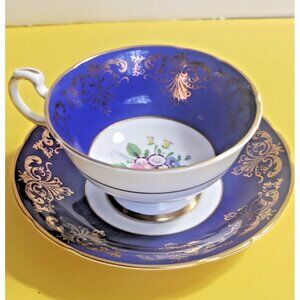 Vintage Paragon Bone China Cobalt Wide Mouth Teacup and Saucer Floral England